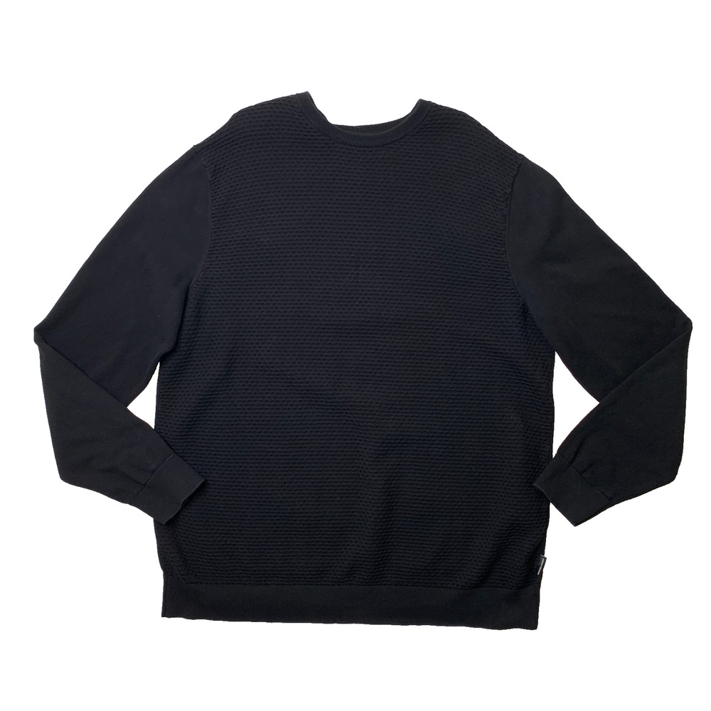 Armani Exchange Sweater Mens XL Black Textured Cotton Crew Neck Pullover AX